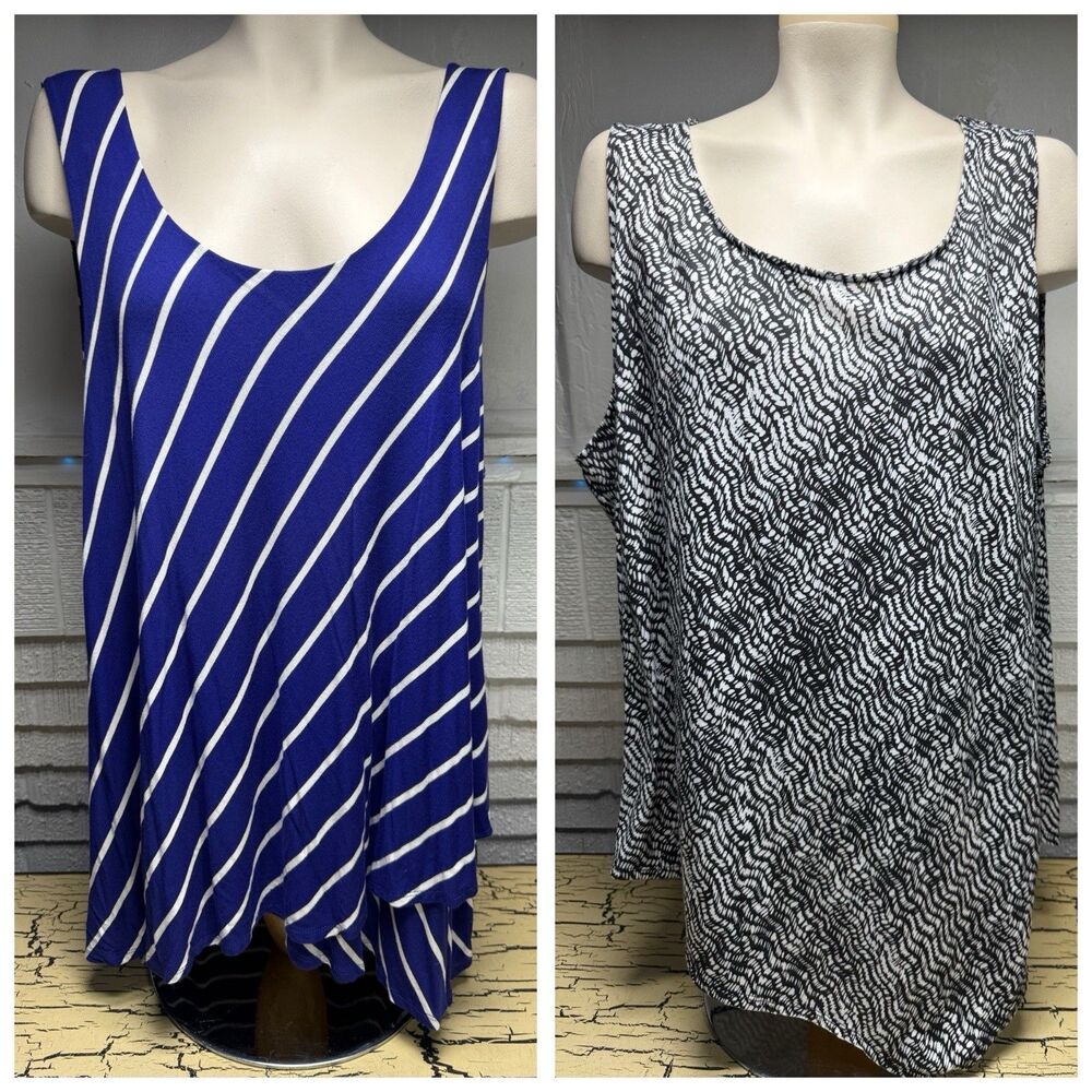 2 Apt 9 Tank Top Shirt Blouse Lot Womens Size 3X Black Gray Abstract Blue Stripe